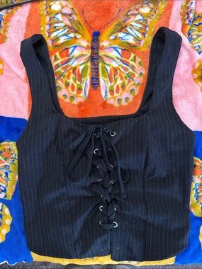 ✨ Black Pinstripe Tie-Front Crop Top ✨